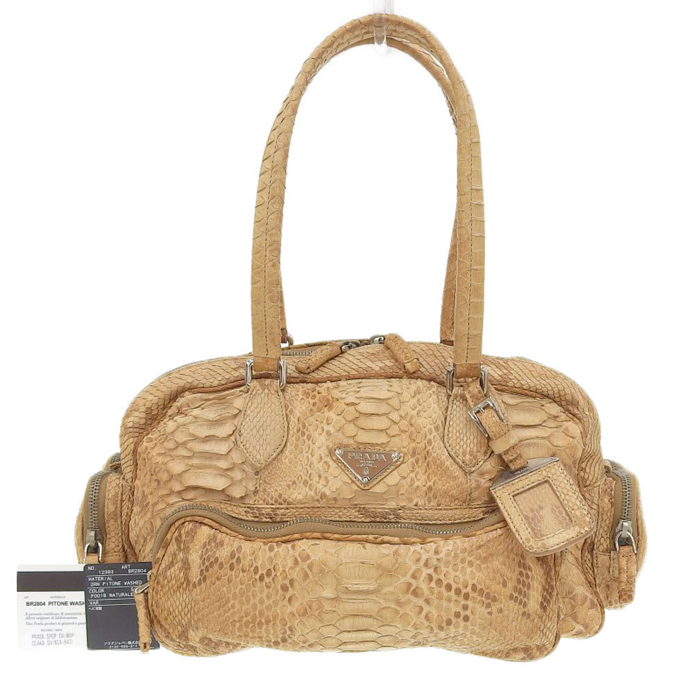 Prada Python Leather Handbag Beige - image 1